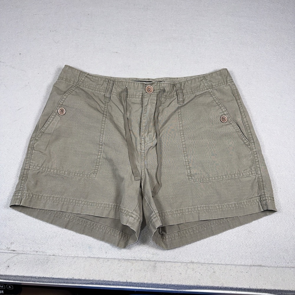 Calvin Klein Sz 6 Utility Shorts Khaki Pockets Zip Button Tie Waist Olive Green
